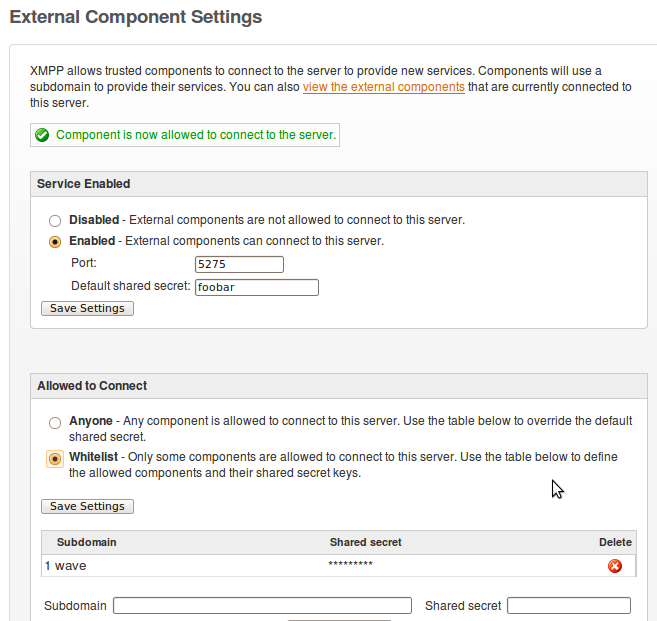 External Component Settings