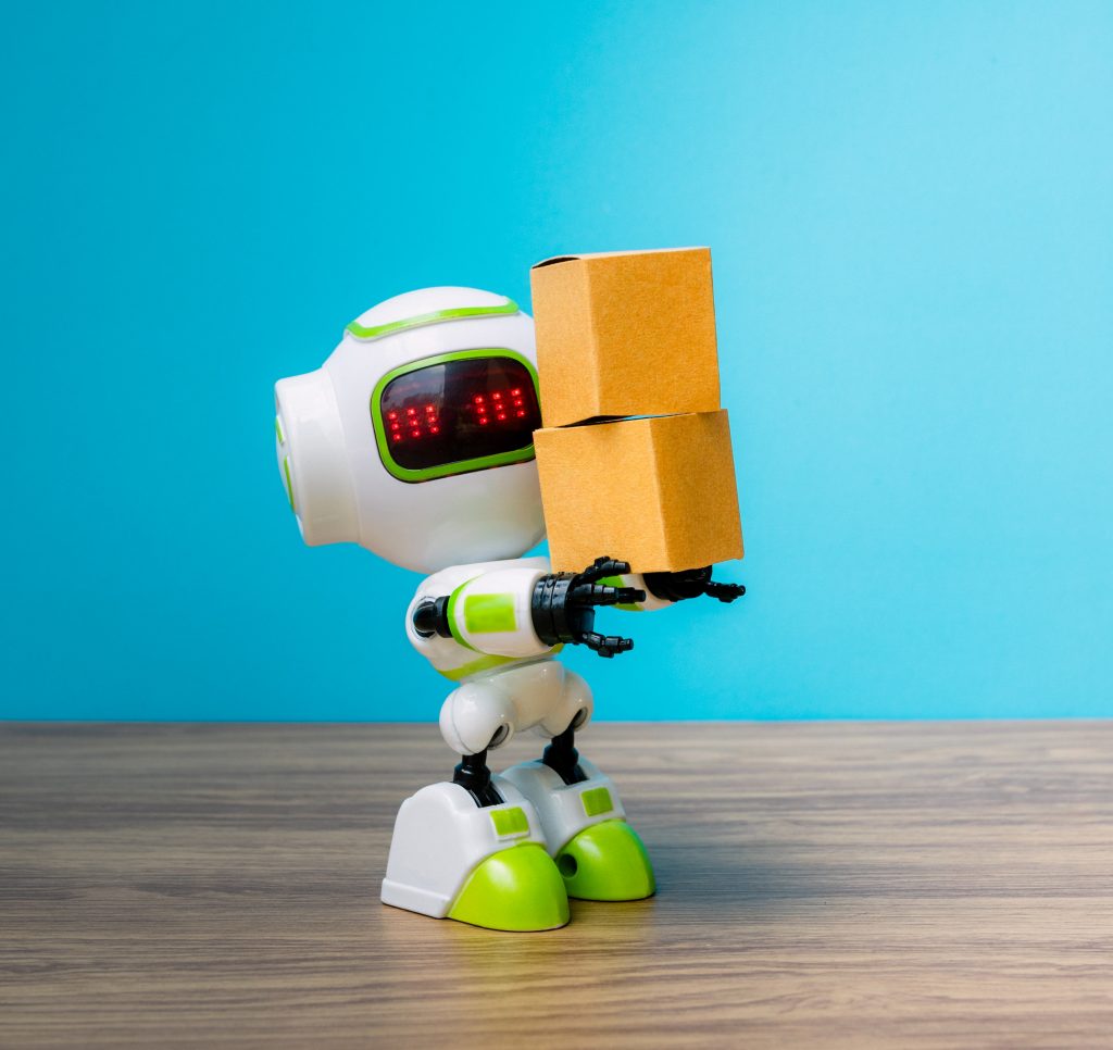 Technology robot holding industry the box or robots working instead of