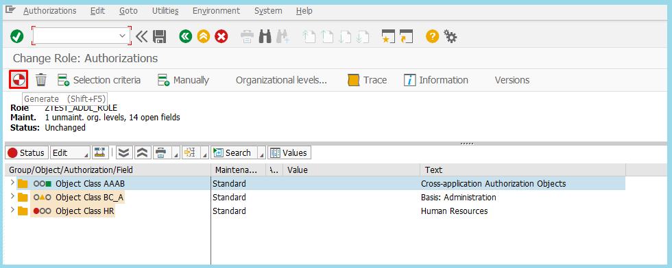 create a role in SAP system 16